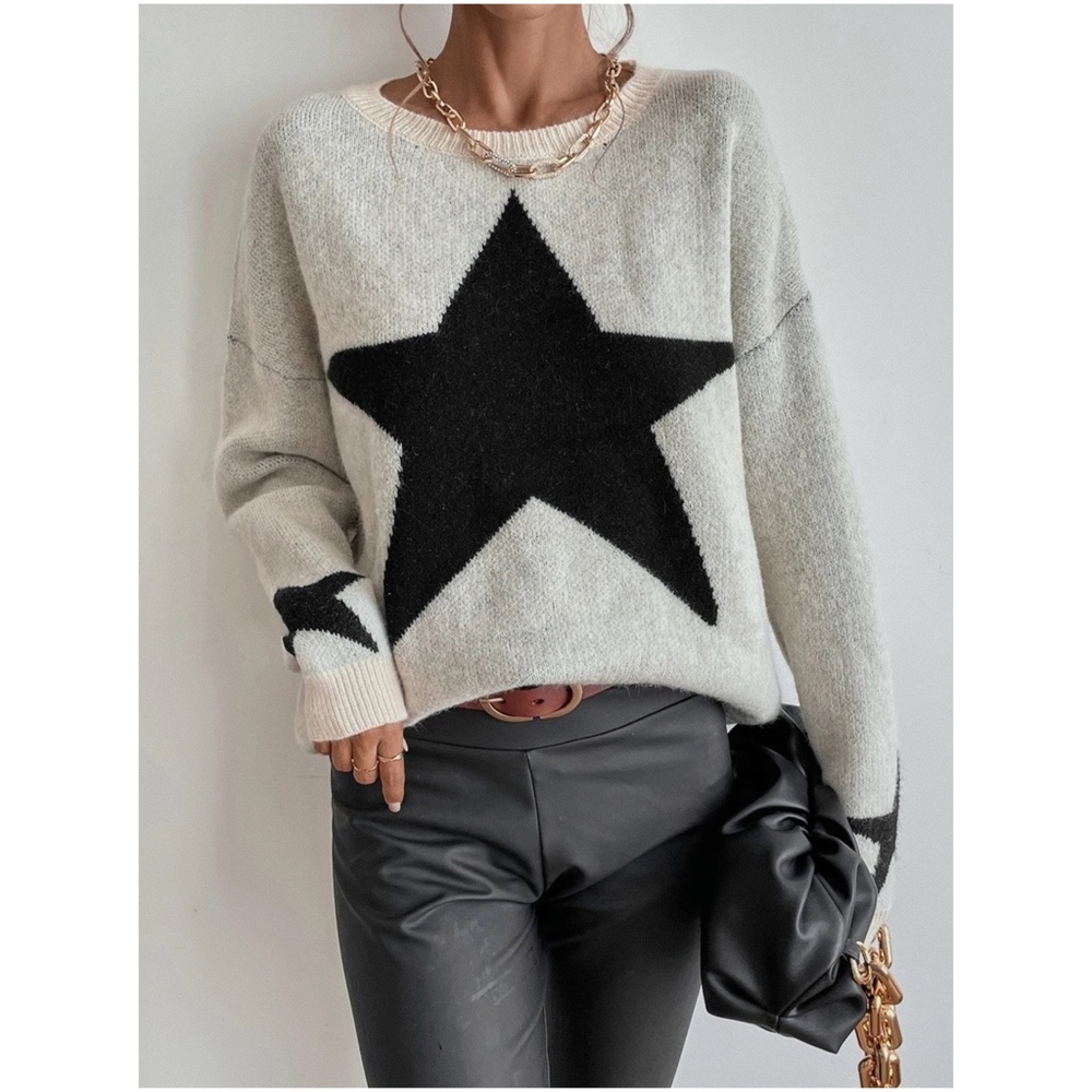Cozy Star Print Knit Oversized Sweater Top - Picture 7 of 7
